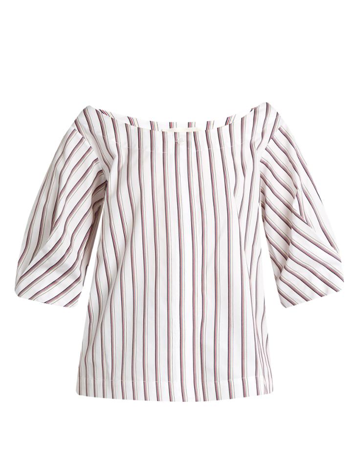 Isa Arfen Bunting Stripe Button-down Cotton Top