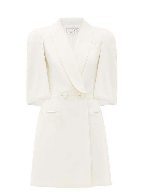 Matchesfashion.com Alexander Mcqueen - Cape-sleeve Double-breasted Wool-blend Mini Dress - Womens - Ivory