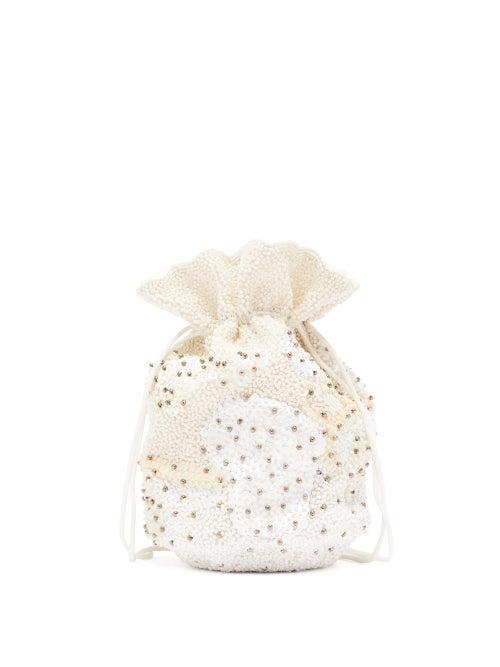 Matchesfashion.com Ganni - Bead And Sequin-embellished Drawstring Pouch - Womens - White