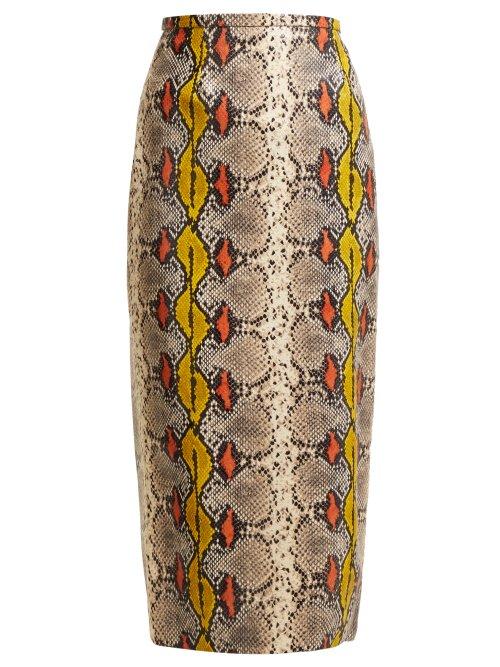 Matchesfashion.com Rochas - Python Print Leather Pencil Skirt - Womens - Multi