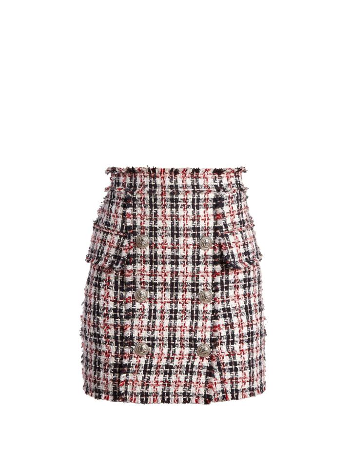 Balmain Button-embellished Tweed Mini Skirt