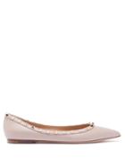 Ladies Shoes Valentino Garavani - Rockstud Point-toe Leather Ballet Flats - Womens - Beige