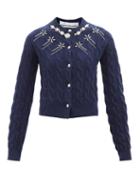 Paco Rabanne - Crystal-embellished Cabled Wool-blend Cardigan - Womens - Navy