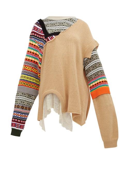 Matchesfashion.com Preen By Thornton Bregazzi - Naya Fair Isle Knit Patchwork Cotton Sweater - Womens - Beige Multi