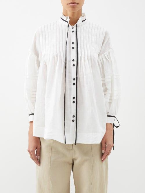 Lee Mathews - Belle Balloon-sleeve Ramie Blouse - Womens - Natural