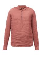 Matchesfashion.com Barena Venezia - Pavan Half-placket Linen Shirt - Mens - Burgundy