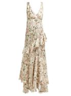 Matchesfashion.com Johanna Ortiz - Divine Intervention Floral Print Silk Gown - Womens - Ivory Multi