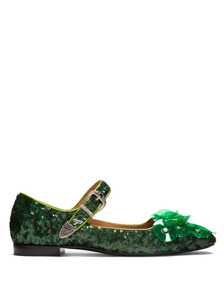 Toga Sequin Square-toe Embellished Ballet Flats