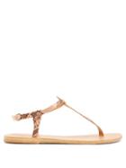 Matchesfashion.com Ancient Greek Sandals - Lito T Bar Strap Python Effect Leather Sandals - Womens - Pink Multi