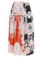 Matchesfashion.com Valentino - Pleated Arrazo-print Silk-crepe Midi Skirt - Womens - Orange Multi