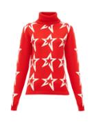 Matchesfashion.com Perfect Moment - Stardust Star Intarsia Roll Neck Wool Sweater - Womens - Red Print
