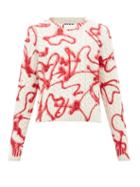 Matchesfashion.com Msgm - Graffiti Print Cable Knit Sweater - Womens - Red White