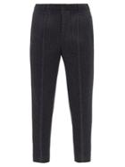 Homme Pliss Issey Miyake - Technical-pleated Check-tweed Trousers - Mens - Navy
