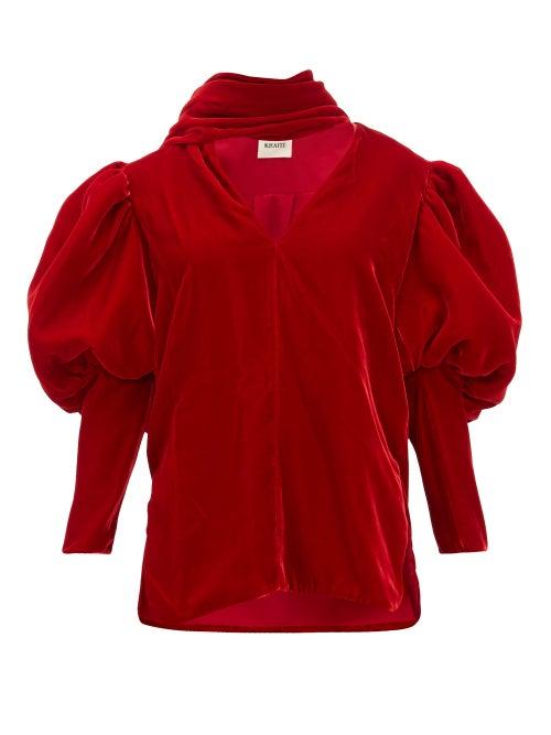 Matchesfashion.com Khaite - Jones Gigot Sleeve Velvet Top - Womens - Red