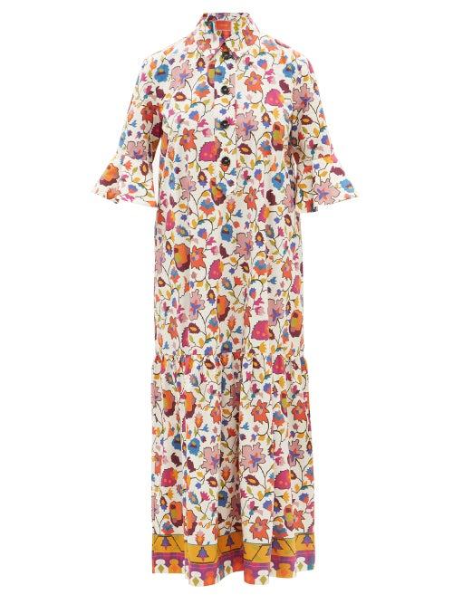 La Doublej - Artemis Maple-print Poplin Midi Dress - Womens - White Print