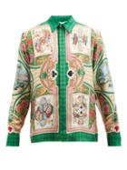 Casablanca - Card-print Silk-twill Shirt - Mens - Green