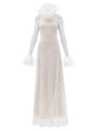 Matchesfashion.com Christopher Kane - Feather-trimmed Chantilly-lace Gown - Womens - White