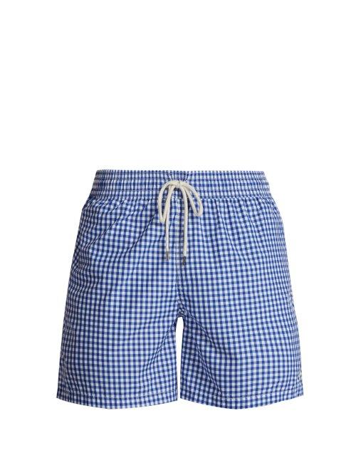 Matchesfashion.com Polo Ralph Lauren - Logo Embroidered Gingham Swim Shorts - Mens - Blue Multi