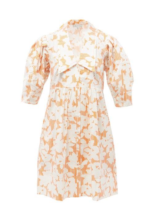 Ladies Rtw Lee Mathews - Honeysuckle Floral-print Cotton-seersucker Dress - Womens - Orange White