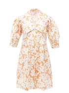 Ladies Rtw Lee Mathews - Honeysuckle Floral-print Cotton-seersucker Dress - Womens - Orange White