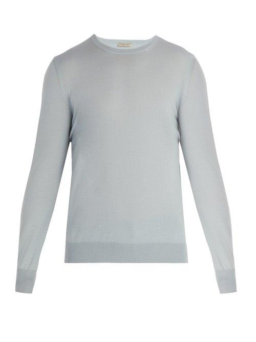 Matchesfashion.com Bottega Veneta - Intrecciato Woven Wool Sweater - Mens - Light Blue