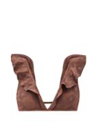 Matchesfashion.com Dodo Bar Or - Lelo Ruffled Floral-embroidered Bikini Top - Womens - Dark Brown