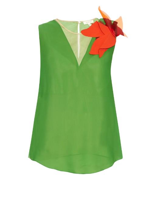 Delpozo Floral-brooch Silk-georgette Top
