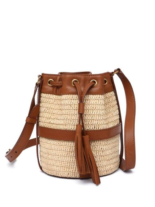 Saint Laurent - Seau Leather And Raffia Bucket Bag - Womens - Cream