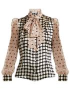 Edeltrud Hofmann Pussy-bow Contrast-panel Polka-dot Silk Blouse