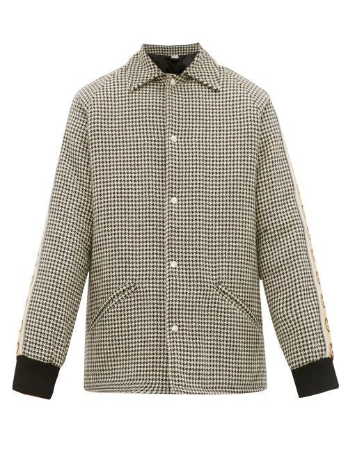 Matchesfashion.com Gucci - Gg-striped Houndstooth Overcoat - Mens - Grey