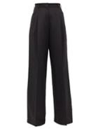 Matchesfashion.com Rochas - Pleated-front Wide-leg Trousers - Womens - Black
