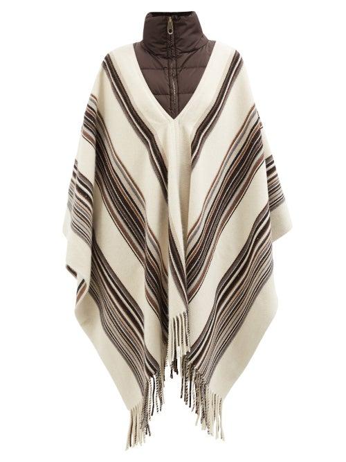 Chlo - Quilted-collar Striped Cashmere-blend Rep Poncho - Womens - Beige Multi