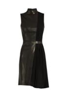 Matchesfashion.com Mugler - High Neck Leather And Pleated Cady Dress - Womens - Black