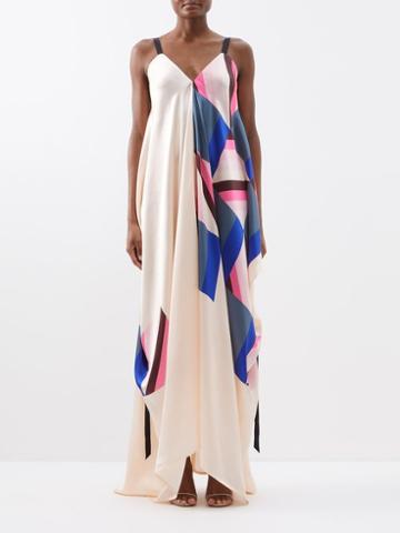 Louisa Parris - The Poiret Printed Silk-satin Maxi Dress - Womens - Light Pink Multi