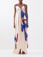 Louisa Parris - The Poiret Printed Silk-satin Maxi Dress - Womens - Light Pink Multi