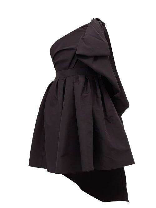 Matchesfashion.com Carolina Herrera - One-shoulder Gathered Silk-faille Mini Dress - Womens - Black