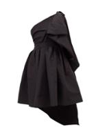 Matchesfashion.com Carolina Herrera - One-shoulder Gathered Silk-faille Mini Dress - Womens - Black