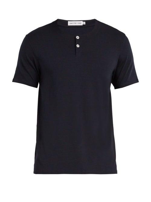 Matchesfashion.com Hamilton And Hare - Short Sleeved Jersey Henley Top - Mens - Navy