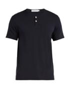 Matchesfashion.com Hamilton And Hare - Short Sleeved Jersey Henley Top - Mens - Navy