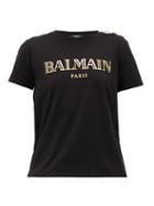 Matchesfashion.com Balmain - Buttoned-shoulder Logo-print Cotton T-shirt - Womens - Black Gold