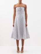 Zimmermann - High Tide Laced-bodice Cotton-blend Midi Dress - Womens - Navy Stripe