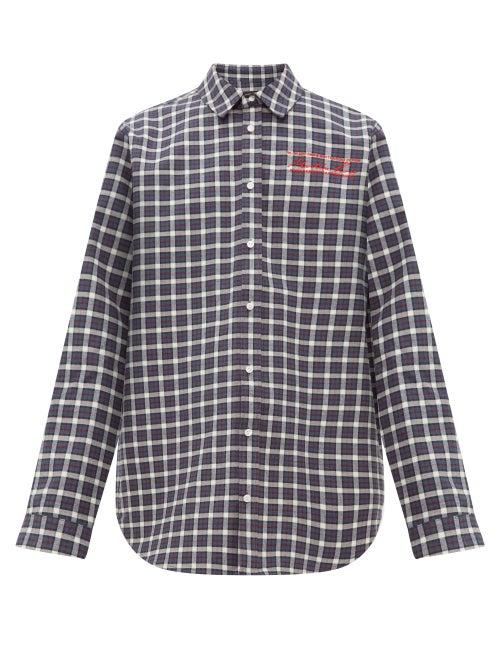 Matchesfashion.com Martine Rose - Logo Embroidered Checked Bonded Cotton Shirt - Mens - Grey Multi