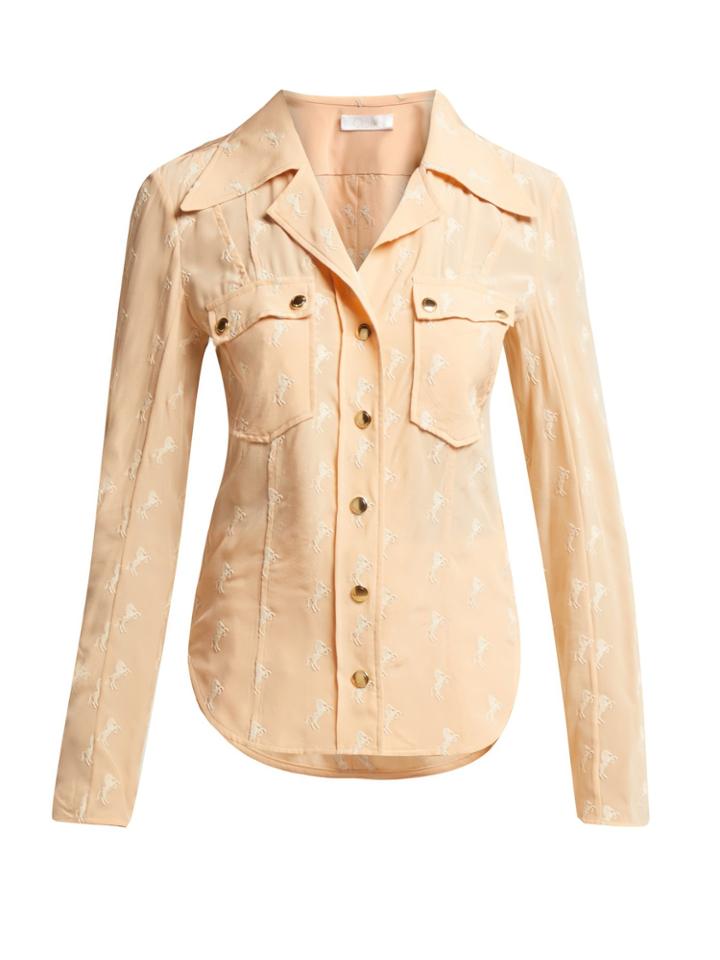 Chloé Horse-embroidered Silk-georgette Blouse
