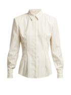 Matchesfashion.com Sara Battaglia - Pinstripe Wool Twill Shirt - Womens - Cream Stripe