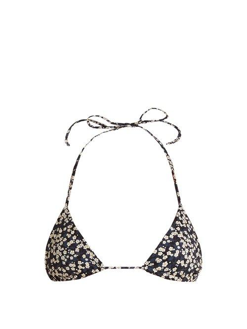 Matchesfashion.com Matteau - The String Triangle Blossom Print Bikini Top - Womens - Black Navy