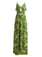 No. 21 Floral And Heron-print Silk-crepe Dress