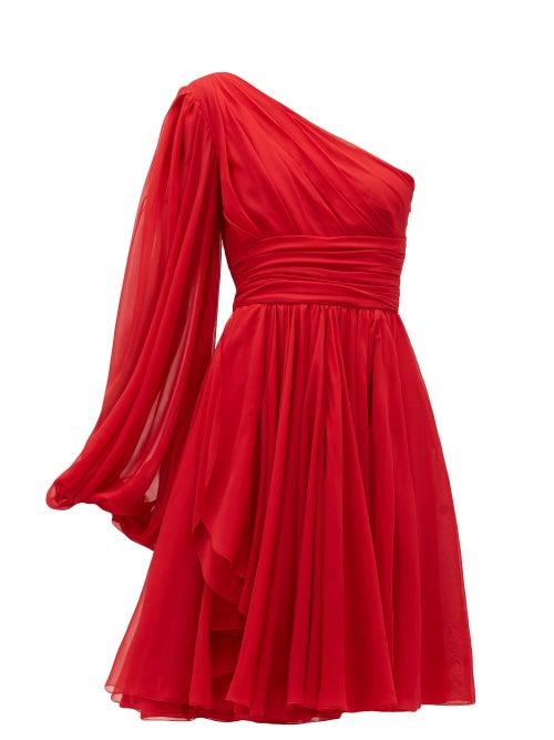 Matchesfashion.com Giambattista Valli - One-shoulder Silk-georgette Mini Dress - Womens - Red