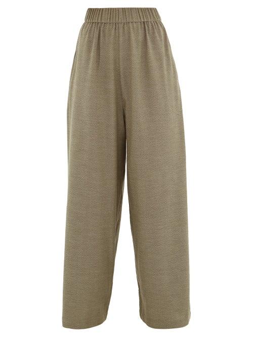 Matchesfashion.com Marrakshi Life - High-waist Cotton-blend Palazzo Trousers - Womens - Khaki