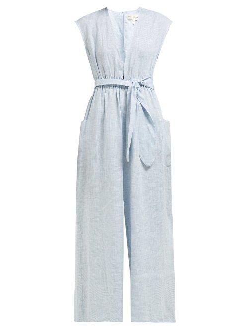Matchesfashion.com Mara Hoffman - Whitney Striped Wide Leg Hemp Jumpsuit - Womens - Blue White