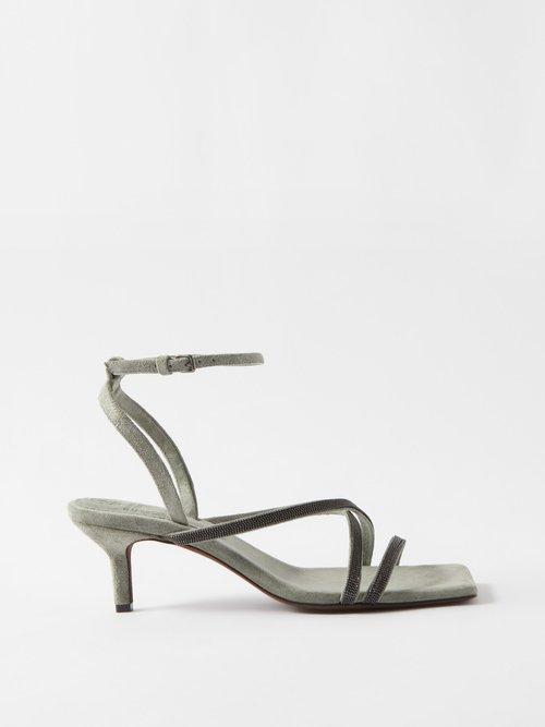 Brunello Cucinelli - Monili-trim 50 Suede Sandals - Womens - Sage